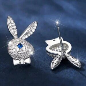 Silver Zircon Playboy Bunny Stud Earrings